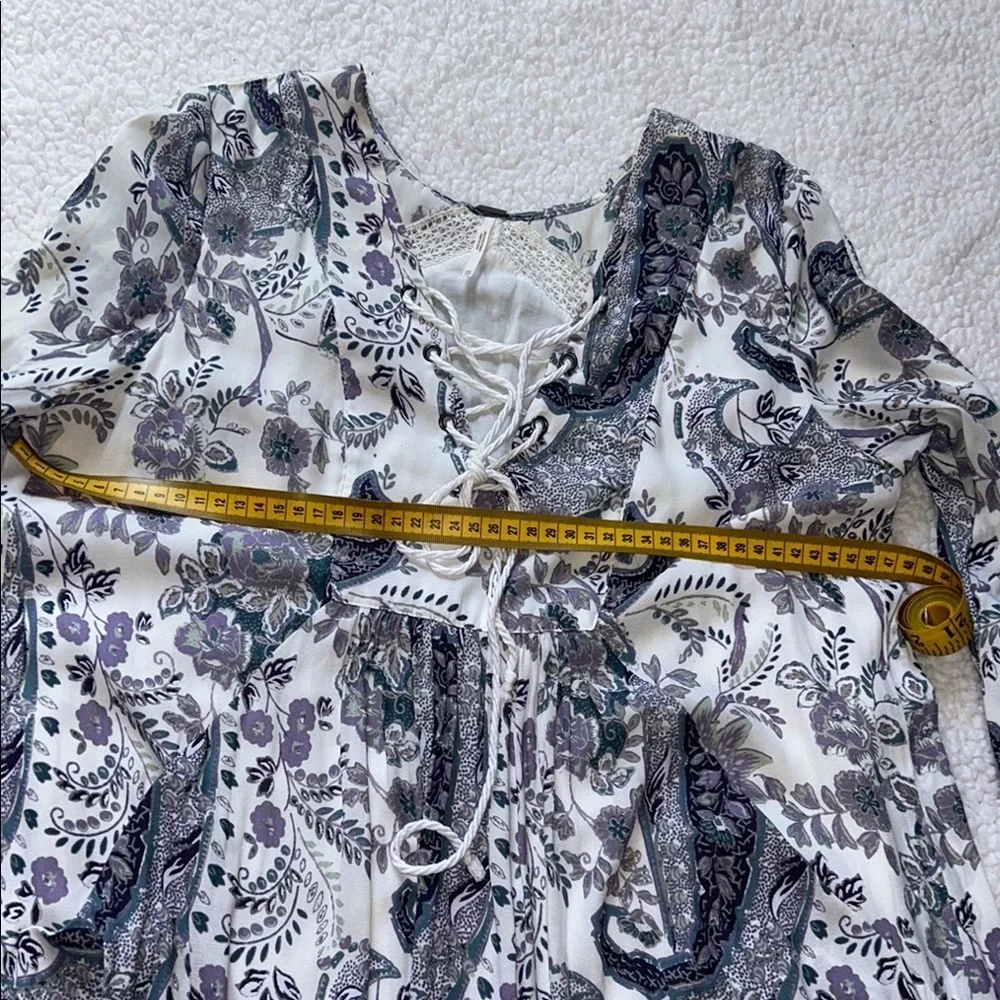 Free People White Graphic Tie Front Blouse